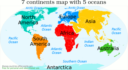 Map of the repartition of the oceans on Earth.